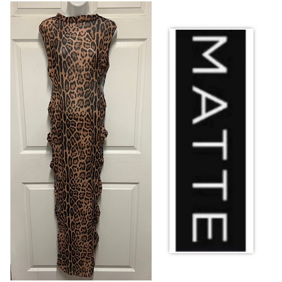 MATTE Collection Sheer Knotted Cut Out Side Leopard Bodycon Maxi Dress - Picture 1 of 10